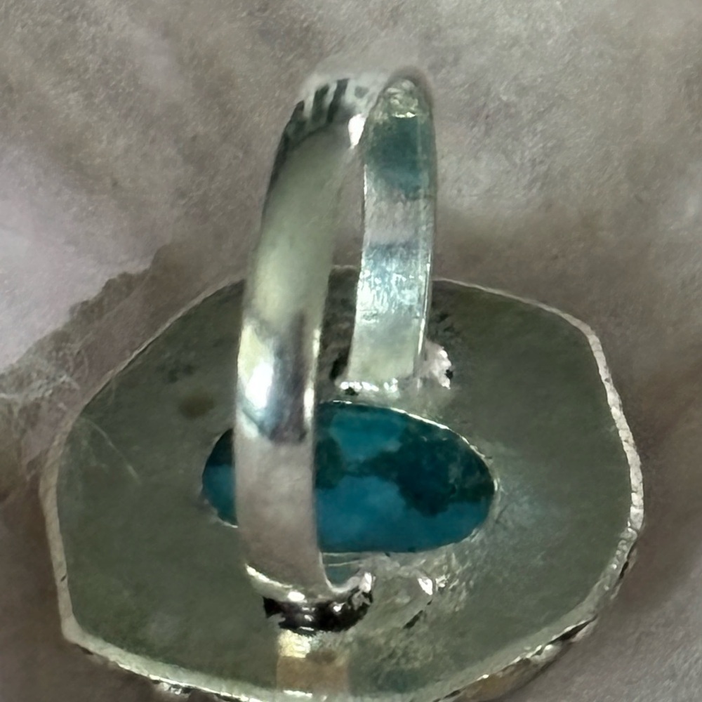 Sterling-Style Blue Turquoise Oval Statement Ring - Picture 3 of 5
